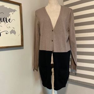 Maurices Taupe and Black Colorblock Long Sleeve Long Cardigan Sweater Sz L NWT